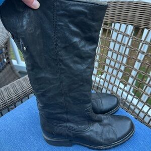 Frye Black Leather Tall Faux Fur Lined Boots Size 10